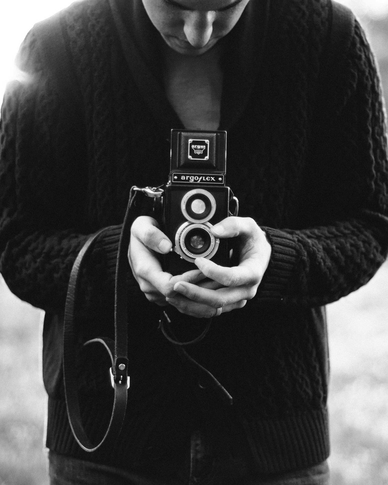 Peter Bixby Ryan, self portrait with a twin-lens camera